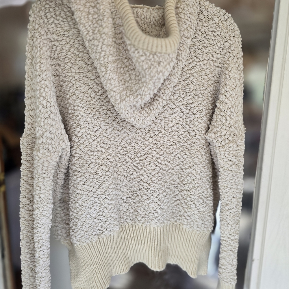 POL Cozy Textured Cream Popcorn Knit Pullover Hoodie Sz Large - Picture 2 of 6